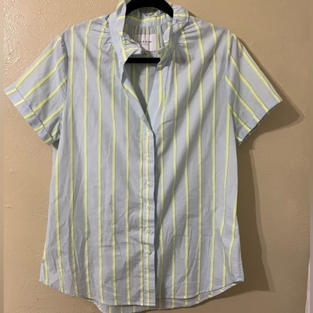 The Shirt by Rochelle Behrens Light Blue and Yellow Striped Button-Up Blouse